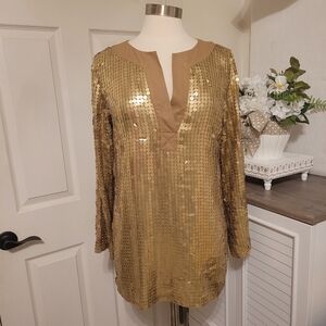 Michael Kors Gold Sequin Tunic Top Medium